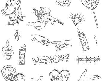 Stencils Venom Tattoo Designs, Ready-to-use, Easy-to-apply, Y2K Aesthetic Designs. Snake, Doberman Dog, Diamond, Handpoke and Stick & Poke