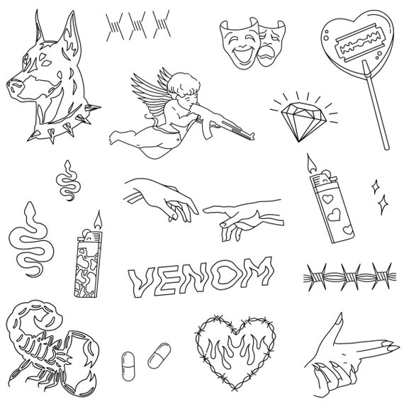 Stencils Venom Tattoo Designs, Ready-to-use, Easy-to-apply, Y2K Aesthetic  Designs. Snake, Doberman Dog, Diamond, Handpoke and Stick & Poke 