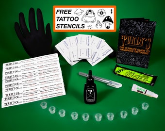 36 Item Medium Handpoke Tattoo Kit, All-in-One Complete Stick & Poke Bundle, Professional Supplies, Ink, Needles, How-to Guide, Vegan