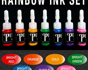 7pc Rainbow Handpoke Ink Set, Purdy’s Original Tattoo Ink 5ml Bottle, Vibrant Colors, Tattoo Artist Supplies, Expert, Apprentice, Beginner