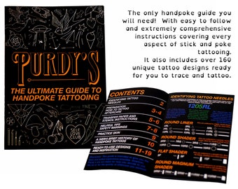 Handpoke Tattoo Guide, Stick & Poke How-To Tutorial Home Tattoo Instructions, DIY Tattoo Guidebook, 160 Designs 19 Pages, Beginner's Guide