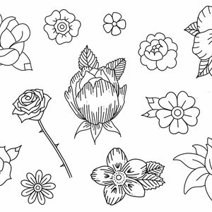 Stencils Flowers Tattoo Designs Ready-to-use, Easy-to-apply, Nature, Leaves, Pretty. Rose, Lily, Daisy, Handpoke and Stick & Poke