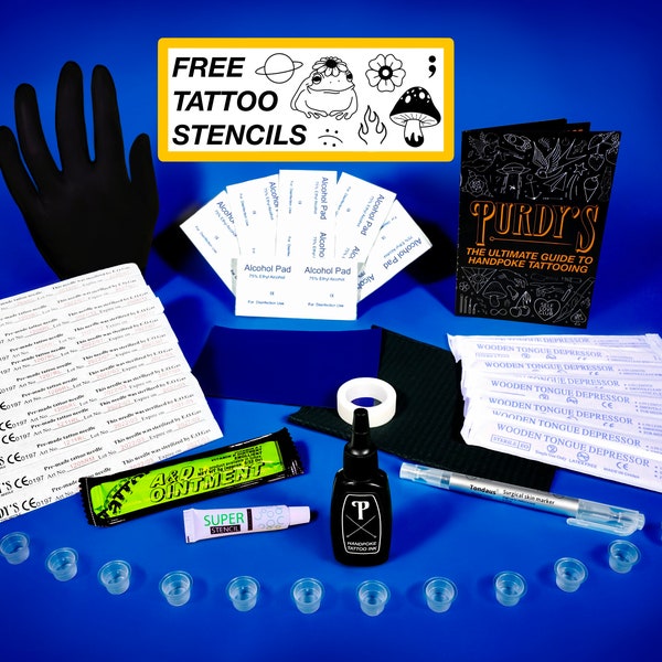 51 Item Traditional Handpoke Tattoo Kit, All-in-One Complete Stick & Poke Bundle, Professional Supplies, Ink, Needles, Stencil Paper, Vegan