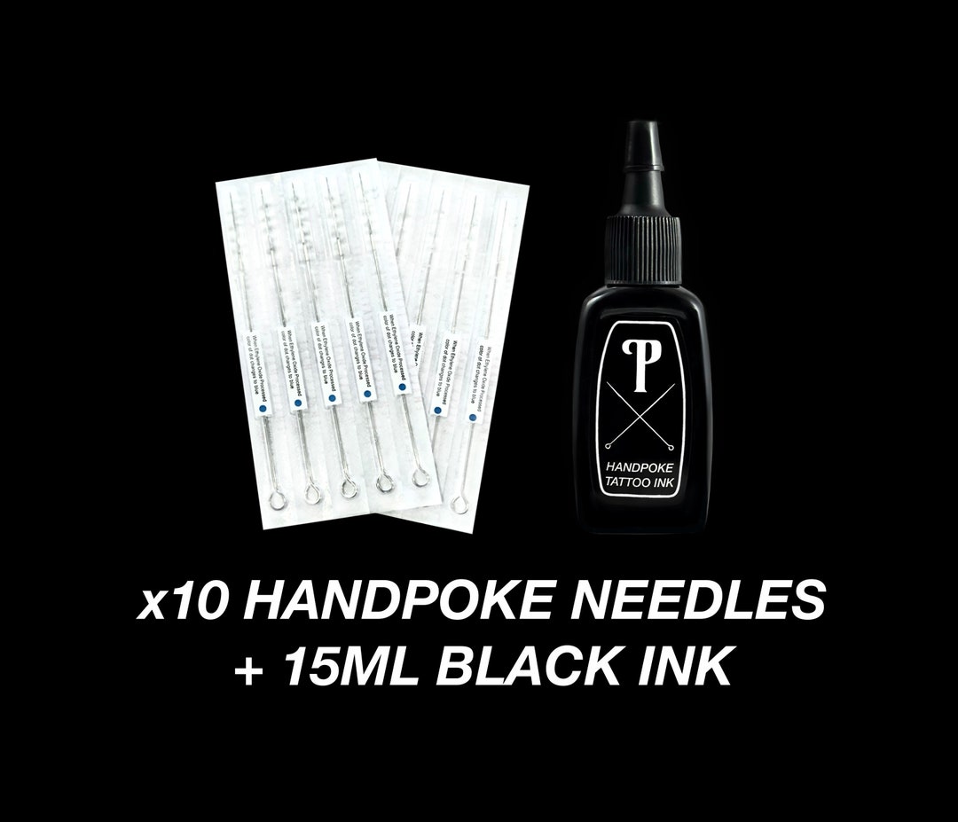 10 Needles 15ml Black Ink, Handpoke Tattoo Needles Refills, Stick