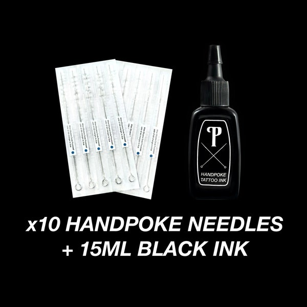 10 aiguilles + 15 ml d'encre noire, recharges d'aiguilles de tatouage Handpoke, fournitures de stick & Poke pour tatouages à faire soi-même, haute qualité de qualité professionnelle