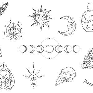 Stencils Witch Tattoo Designs, Ready-to-use, Easy-to-apply, Magical, Witchcraft Art, Occult Tattoo, Wiccan Gift, Handpoke and Stick & Poke