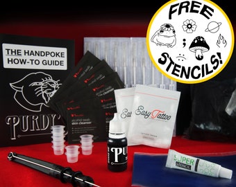 Large Handpoke Tattoo Kit, All-in-One Complete Stick & Poke Bundle, Professional Supplies, Ink, Needles, Stencil Paper, Vegan
