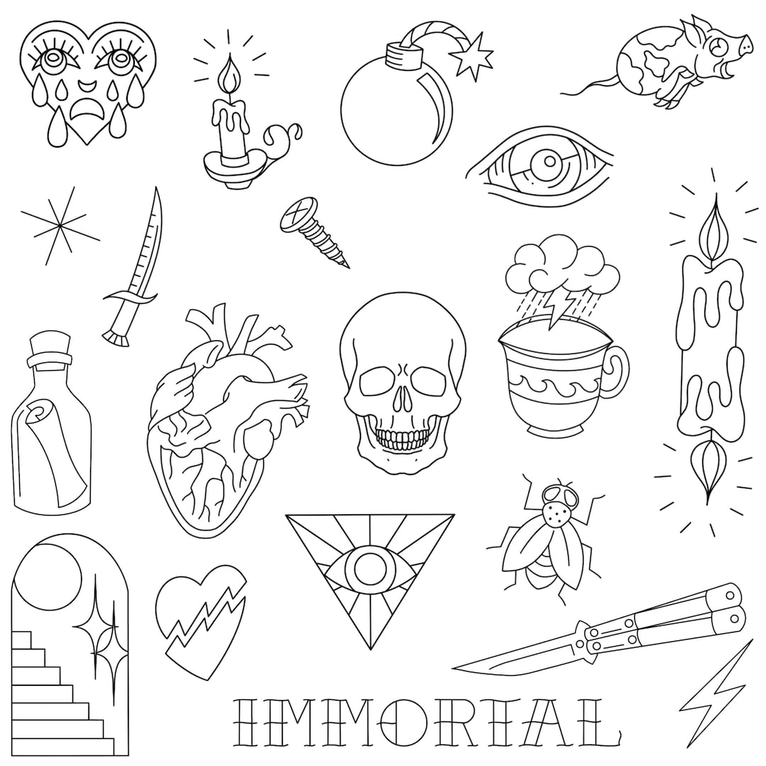 Stencils Immortal Tattoo Designs Ready-to-use, Easy-to-apply, Traditional, Retro American. Eye and Heart, Handpoke and Stick & Poke - Etsy stencils-immortal-tattoo-designs-ready-to-use-easy-to-apply-traditional-retro-american-eye-and-heart-handpoke-and-stick-poke-etsy