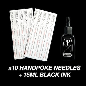 10 Needles 15ml Black Ink, Handpoke Tattoo Needles Refills, Stick & Poke Supplies for DIY Tattoos, High Quality Professional Grade image 1