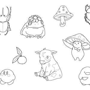 Stencils Frogs + Friends Tattoo Designs Ready-to-use, Easy-to-apply, Gay, Cow, Mushroom, Handpoke and Stick & Poke