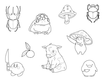 Stencils Frogs + Friends Tattoo Designs Ready-to-use, Easy-to-apply, Gay, Cow, Mushroom, Handpoke and Stick & Poke