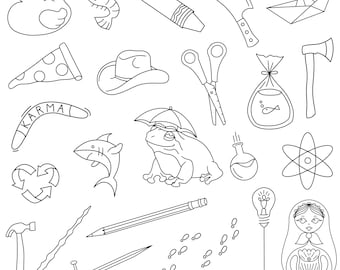 Stencils Random 2 Tattoo Designs Ready-to-use, Easy-to-apply, Cute, Simple and Easy, Frog, Cowboy, Handpoke and Stick & Poke