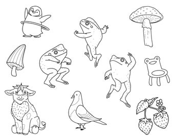 Stencils Frogs + Friends Tattoo Designs Ready-to-use, Easy-to-apply, Gay, Cow, Mushroom, Handpoke and Stick & Poke