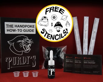 Traditional Handpoke Tattoo Kit, All-in-one Complete Stick & Poke Bundle,  Professional Supplies, Ink, Needles, Stencil Paper, Vegan 