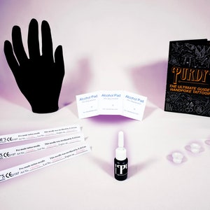 12 Item Mini Handpoke Tattoo Kit, All-in-One Complete Stick & Poke Bundle, Professional Supplies, Ink, Needles, Stencil Paper, Vegan