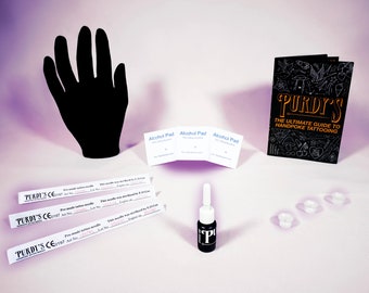 Mini kit de tatouage Handpoke, 12 articles, lot complet tout-en-un, fournitures professionnelles, encre, aiguilles, papier pochoir, végétalien