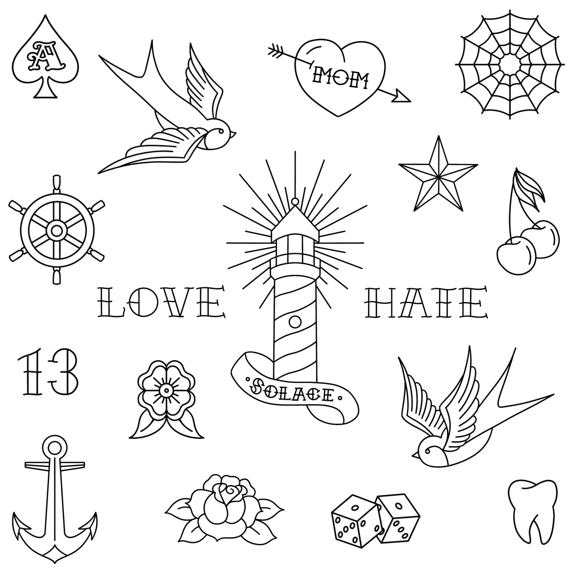 Stencils Traditional Tattoo Designs Ready-to-use, Easy-to-apply