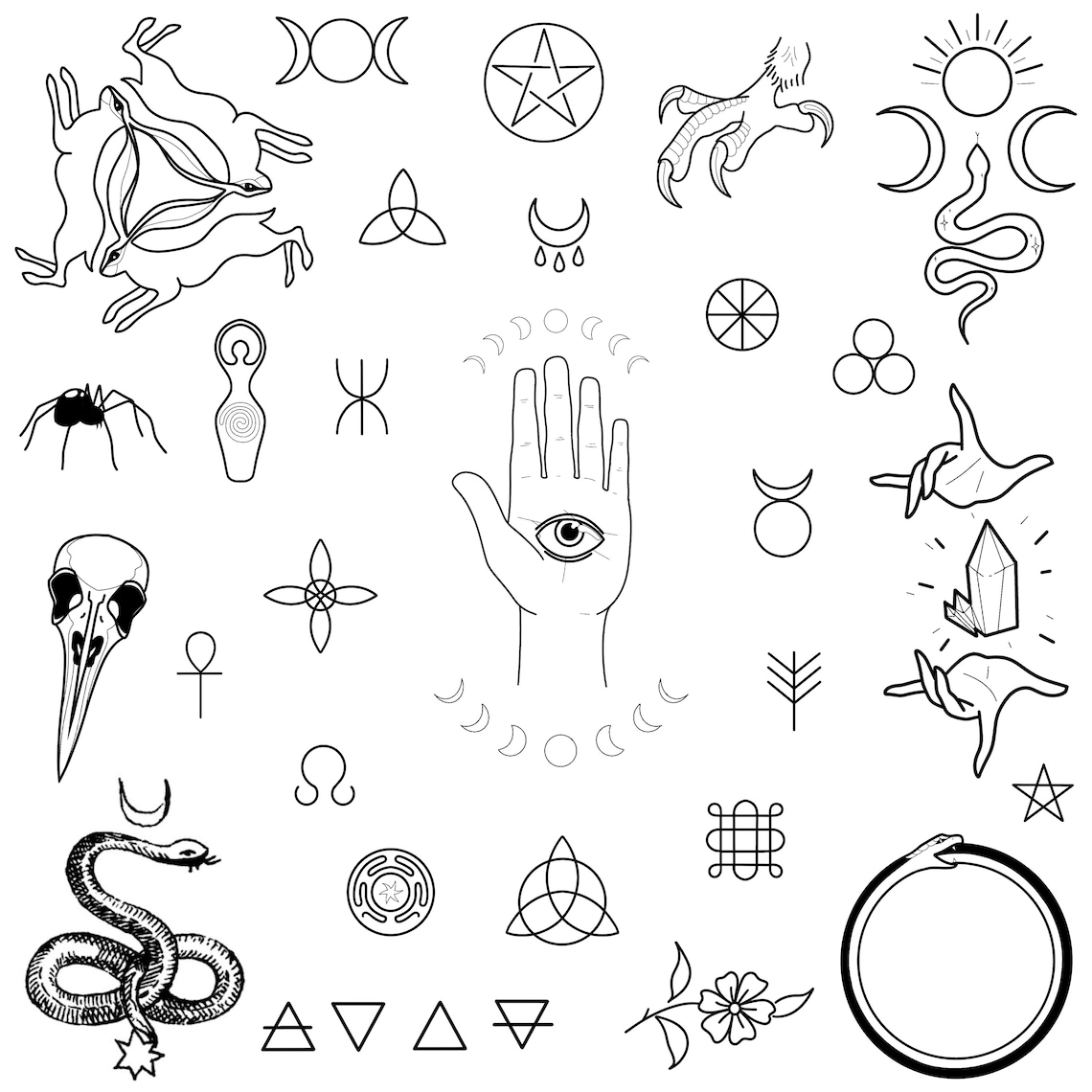 Pagan Tattoo Stencils, Witchcraft Art, Handpoke Designs - Etsy