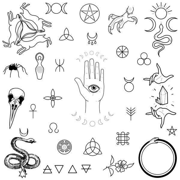 Stencils Pagan Tattoo Designs, Ready-to-use, Easy-to-apply, Magical, Witchcraft Art, Occult Tattoo, Wiccan Gift, Handpoke and Stick & Poke