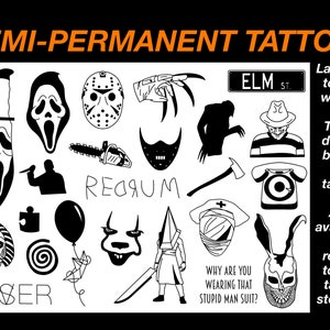 Horror Inspired Temporary Tattoo, Long Lasting Tattoo, Easy-to-apply, Tattoo, Creepy Tattoo Design, Halloween Inspired Scary, Semi Permanent