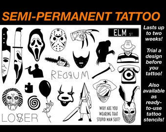 Tatouage temporaire inspiré de l'horreur, Tatouage longue durée, Facile à appliquer, Tatouage, Design de tatouage effrayant, Effrayant inspiré d'Halloween, Semi-permanent