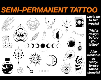 Witch Inspired Temporary Tattoo, Long Lasting Tattoo, Easy-to-apply, Unique Tattoo, Magical Designs, Witchcraft Art, Wiccan, Semi Permanent