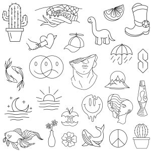 Stencils Random 1 Tattoo Designs Ready-to-use, Easy-to-apply, Cute, Simple and Easy, Dinosaur, Cowboy, Handpoke and Stick & Poke