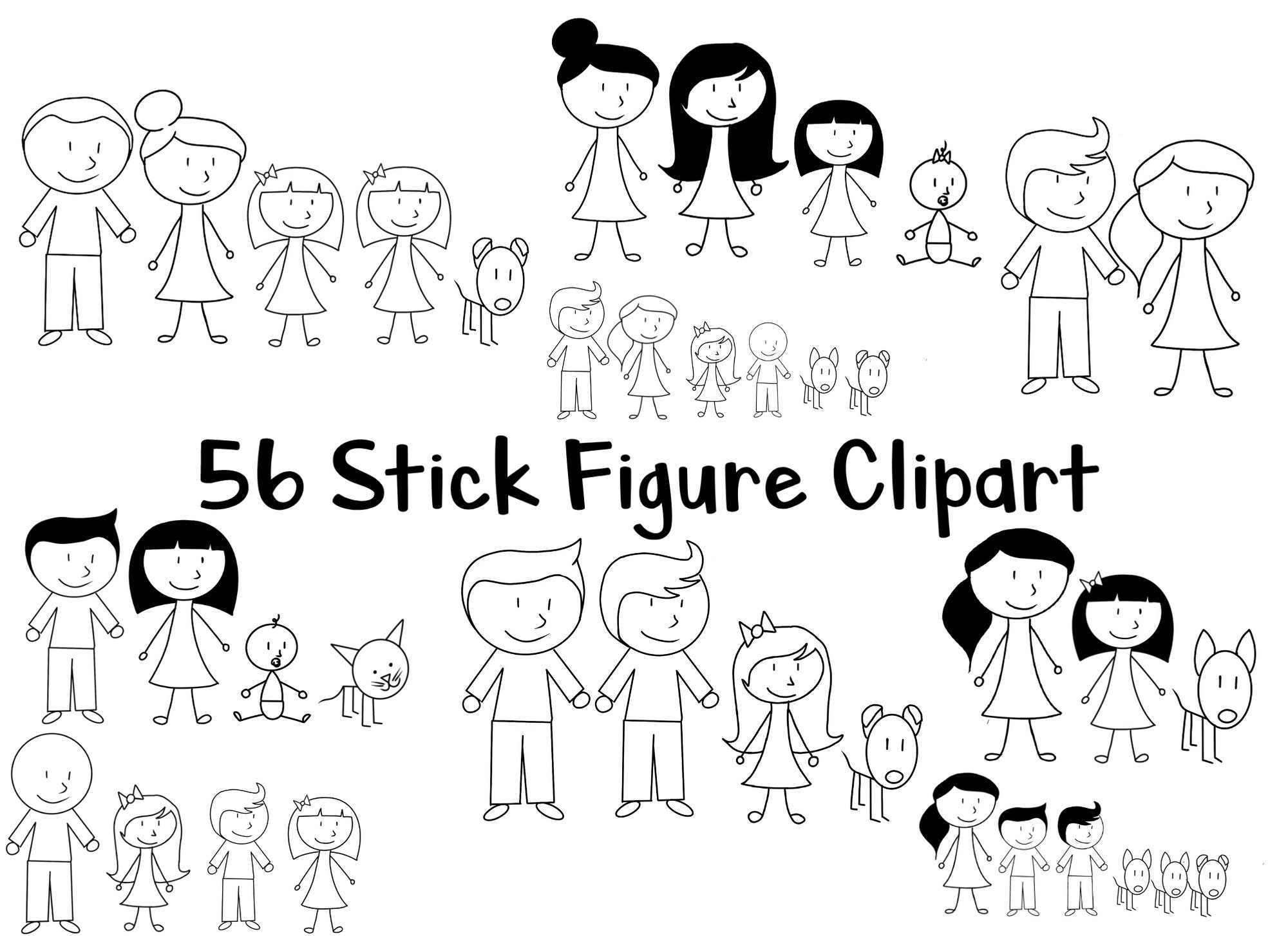 Stick Figure Clipart Stick People Family Clip Art Family - Etsy