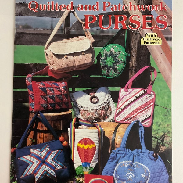 Quilted and Patchwork Purses Vintage Craft Course Booklet, 1981, Easy to Sew, Full Size Patterns, Uncut, Sewing, Appliqué, Handbags, Totes