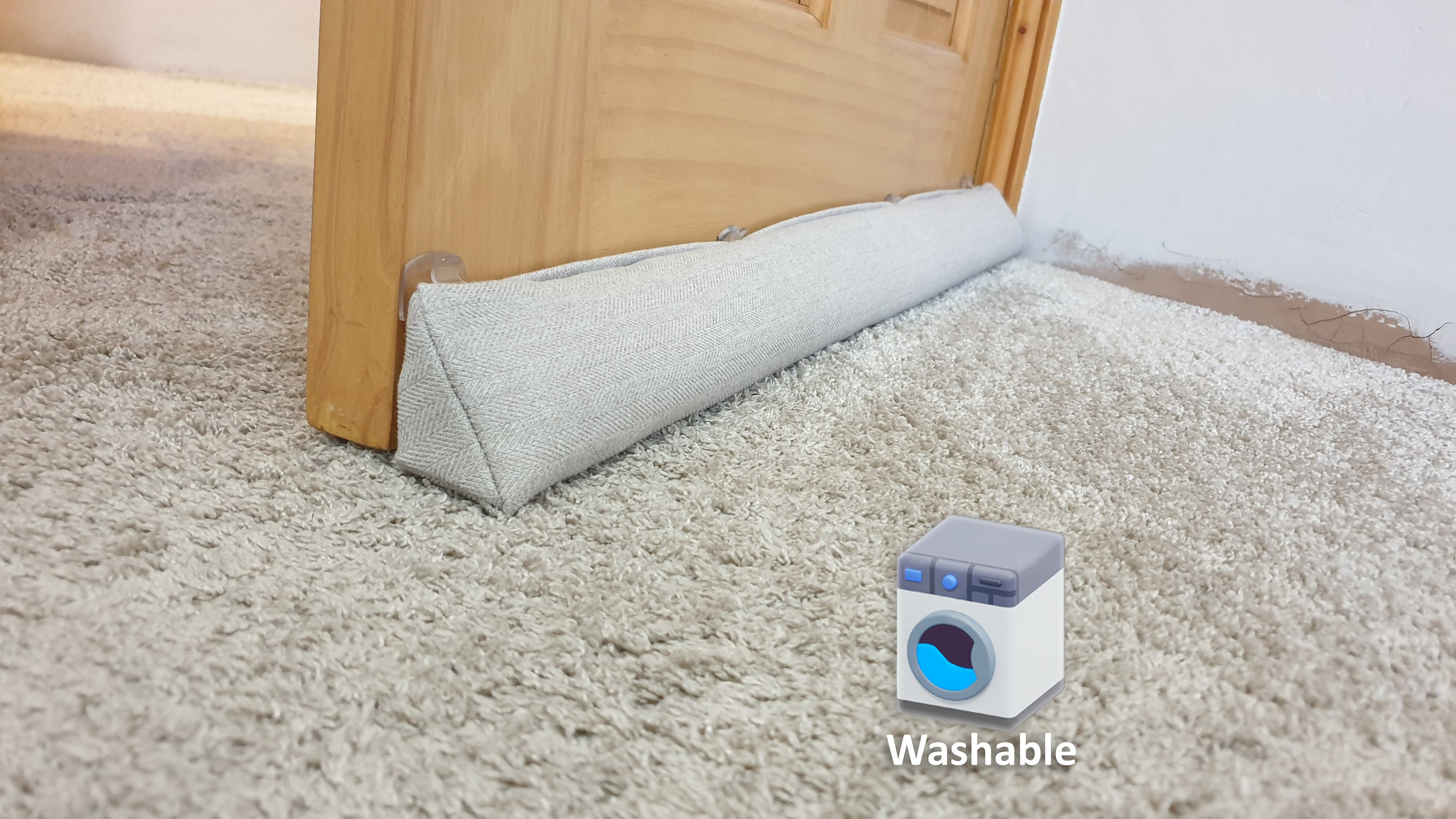Draught Excluder Triangular® | Washable | Herringbone Cream | Heavy, Hookable | Draft Stopper UK