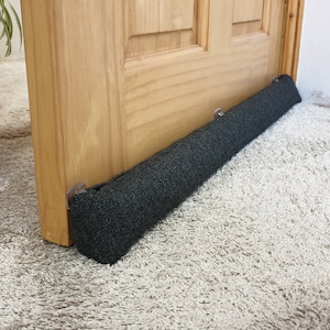 Draught Excluder Triangular® | Herringbone Charcoal | Heavy, Hookable | Draft Stopper UK