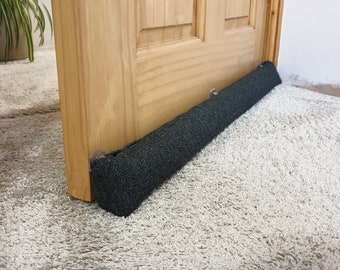 Draught Excluder Triangular® | Herringbone Charcoal | Heavy, Hookable | Draft Stopper UK