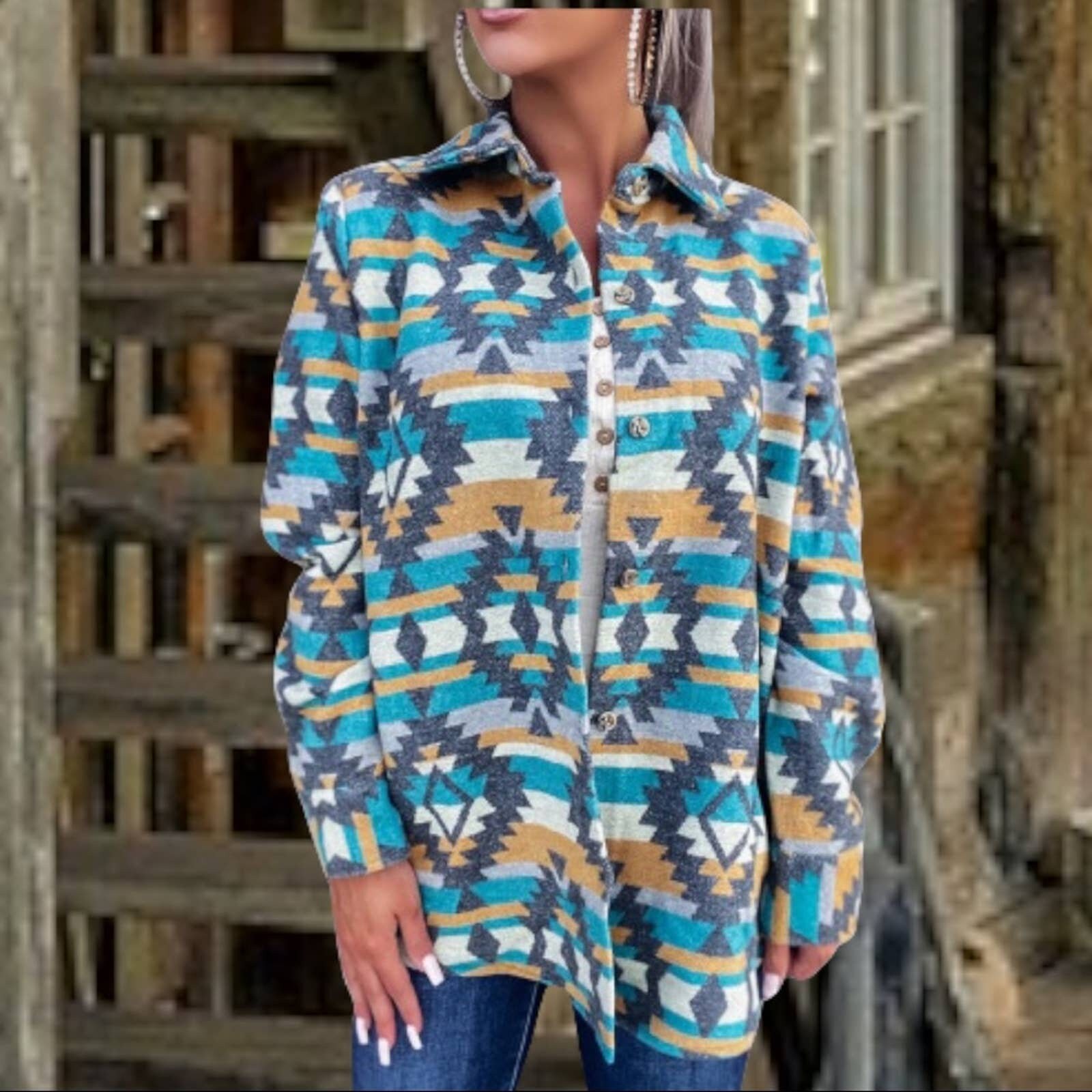 Turquoise Aztec Jacket - Etsy Australia