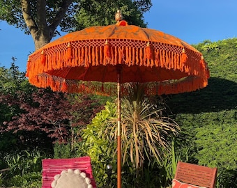 Pre sale available May 2025 Handmade Balinese Collection Authentic Boho Style Sun Garden Parasol Orange and Gold