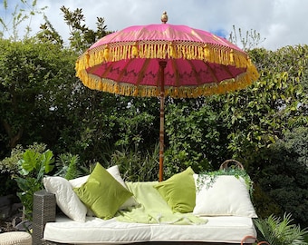 Handmade Balinese Collection Authentic Boho Style Sun Garden Parasol Pink and Yellow