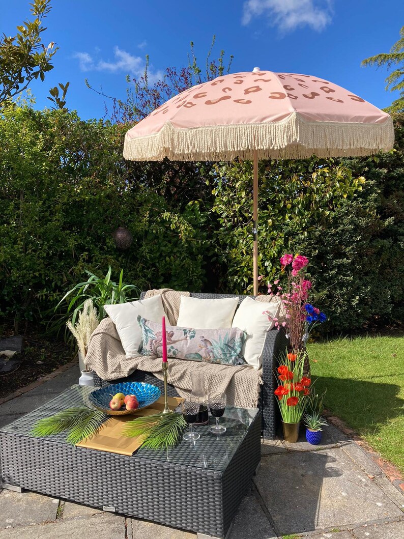 Boho Parasol Umbrella Wonky Leopard Animal Print Sun Garden Parasol