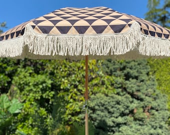 Parapluie Parasol Boho : Parasol de jardin soleil imprimé triangle beige marron et noir