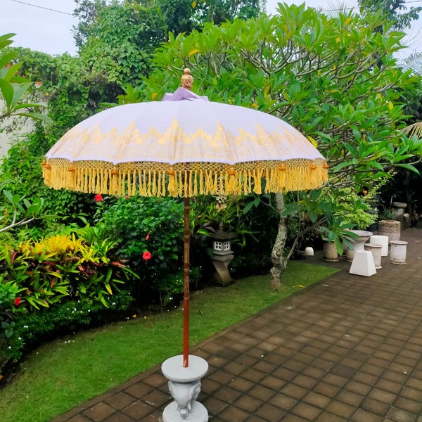 Handmade Balinese Collection Authentic Boho Style Sun Garden Parasol Lilac and Yellow Tassels