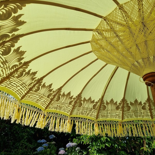 Handmade Balinese Collection Boho Style Sun Garden Parasol Yellow and Gold