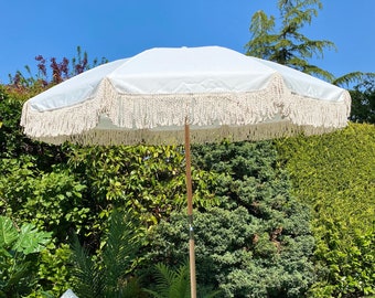 Pré-commande mars/début avril. Parasol bohème : Parasol de jardin blanc à franges et franges