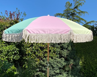 Parasol Parasol Boho : Parasol de jardin soleil lambrissé rose bleu jaune vert pastel