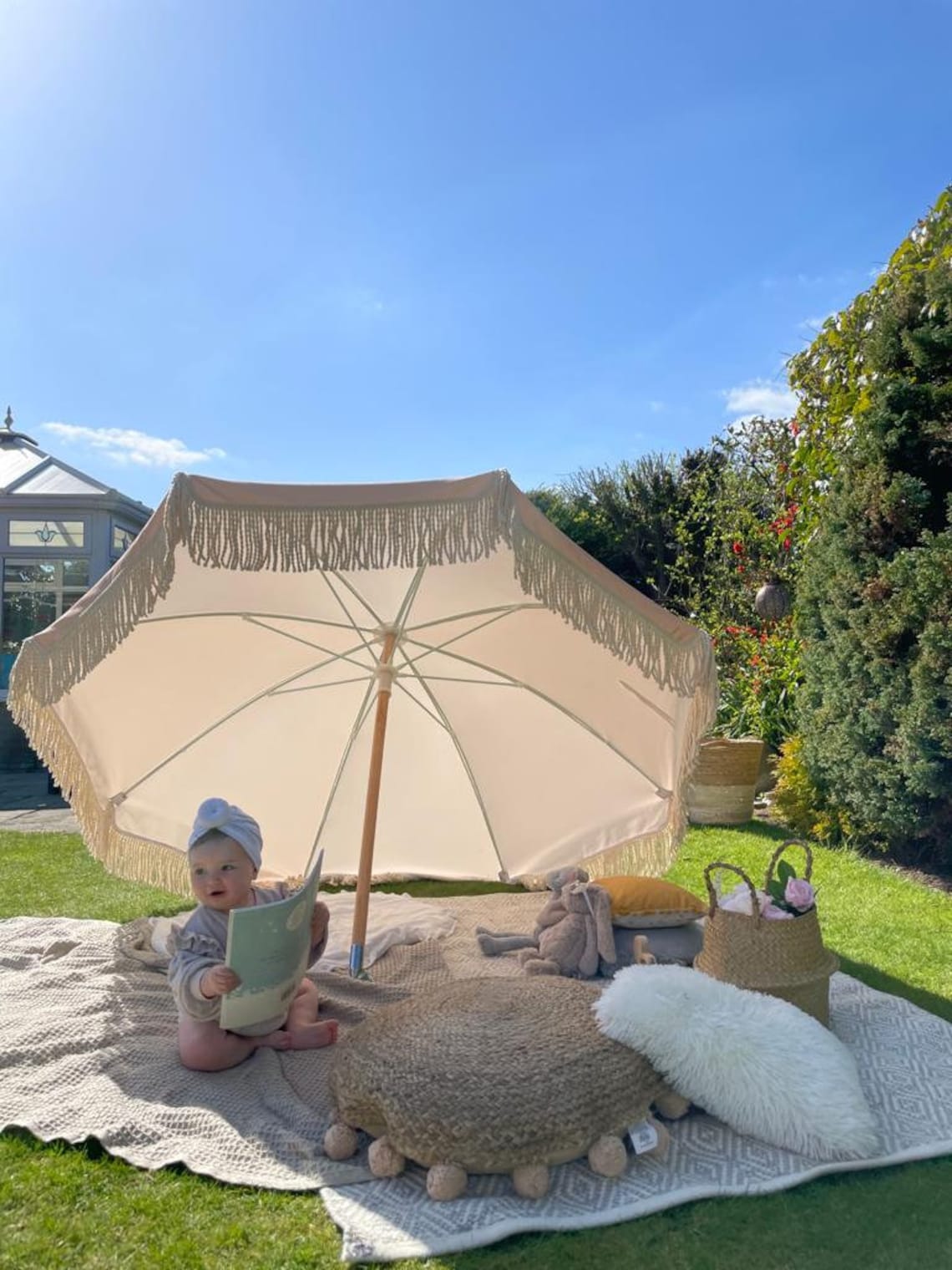 Boho Parasol Umbrella : Nude Beige Panelled Sun Garden Parasol - Etsy