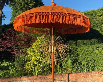 Handmade Balinese Collection Authentic Boho Style Sun Garden Parasol Orange Tassels
