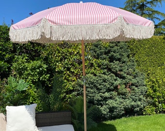 Parasol Parasol Boho : Parasol Sun Garden Rayé rose et blanc