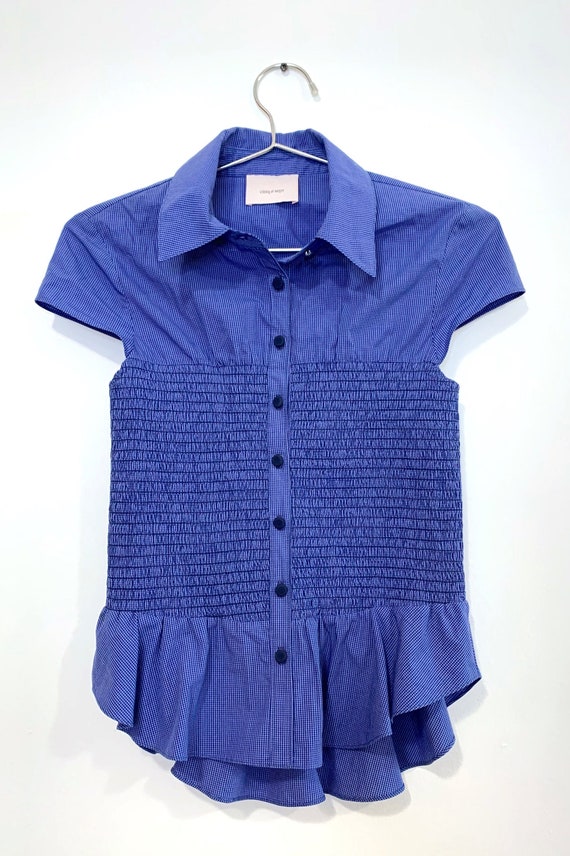Smocked Button-Up Collared Top