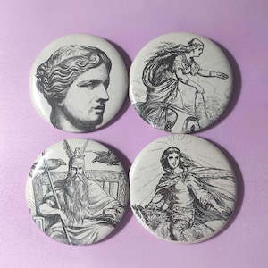 Vintage Book Art Deity Pins || Historical Pins || Mythology Pins || Greek Mythology || Nordic Mythology || Vintage Ephemera