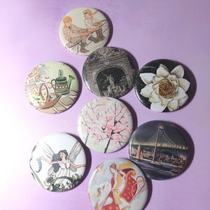 Vintage Ephemera Button Pins, Recycled Paper, Upcycled Vintage, Unique Pins