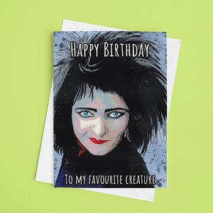 Carte d'anniversaire Siouxsie Sioux, carte de voeux pour les fans de musique goth, cadeau d'anniversaire musique, banshees Siouxsie, carte d'anniversaire goth, carte de créature