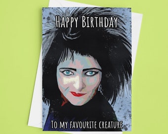 Siouxsie Sioux birthday card, greeting card for goth music fans, music birthday gift, Siouxsie banshees, goth birthday card, creature card