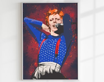 David Bowie art print unframed, David Bowie Poster, Bowie Wall Art, Bowie fan gift, pop art, music poster, Diamond Dogs, David Live, 1974